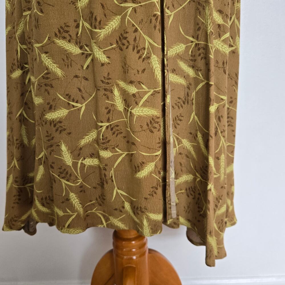 & Other Stories Novelty Wheat Print Midi Dress Faux Wrap Brown Belted Women 6 - Picture 7 of 12